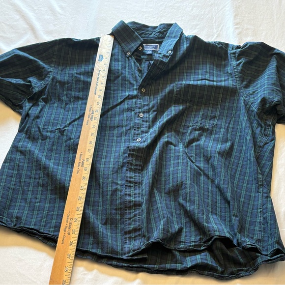 Club Room Performance Men's Regular Fit Navy and Green Checkered Shirt Size 18 - Picture 6 of 6